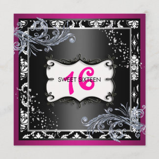 Warmes Rosa und schwarzes 16 . Geburtstag Einladung