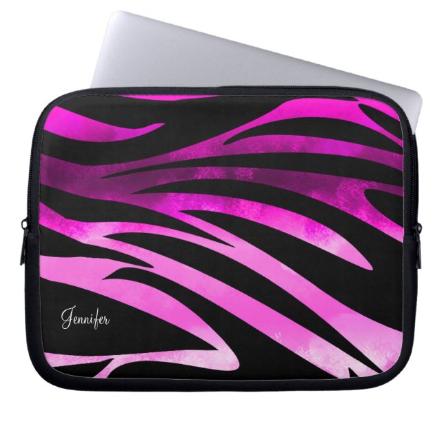 Warmes rosa und schwarzes Zebramuster Laptopschutzhülle (Vorderseite)