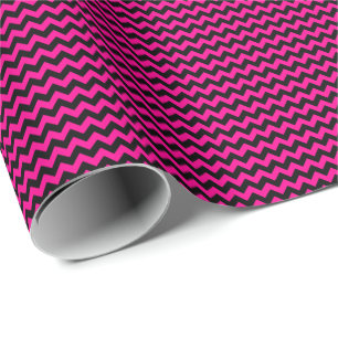 Warmes rosa und schwarzes Zickzack Schleifpapier Geschenkpapier