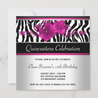 Warmes Rosa Zebra Quinceanera Einladungen