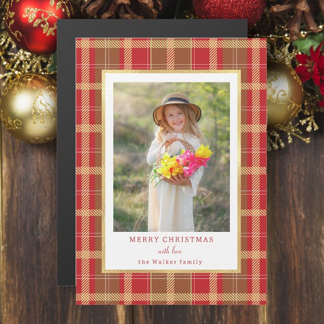 Warmes rustikales Red & Gold Kariertes Foto Magnetkarte (Von Creator hochgeladen)