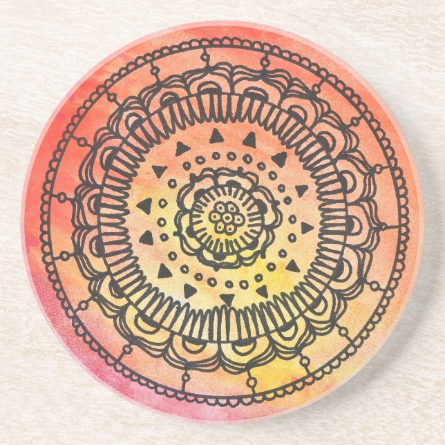 Warmes Sun-Mandala-Küstenmotorschiff Untersetzer (Vorne)