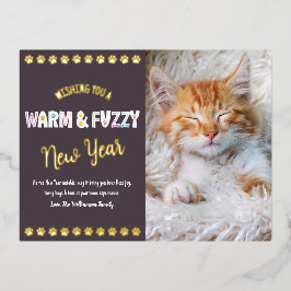 Warmes und schwindelerregendes New Year Pet Foto L Folien Feiertagspostkarte