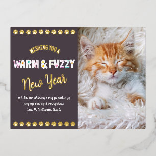 Warmes und schwindelerregendes New Year Pet Foto L Folien Feiertagspostkarte