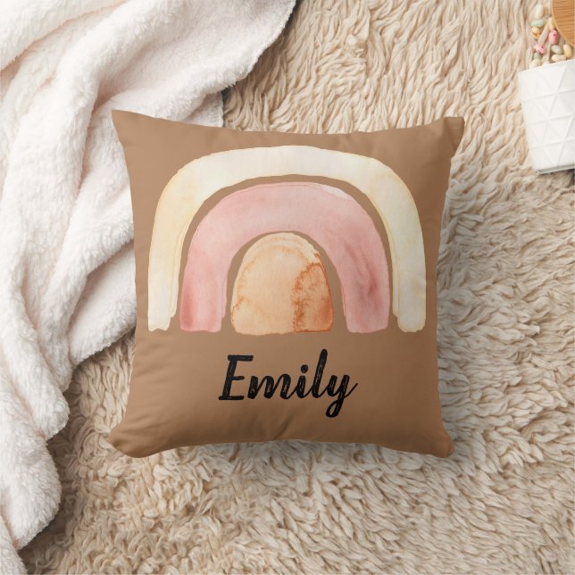 Warmes Watercolor Rainbow Boho Kissen (Decke)