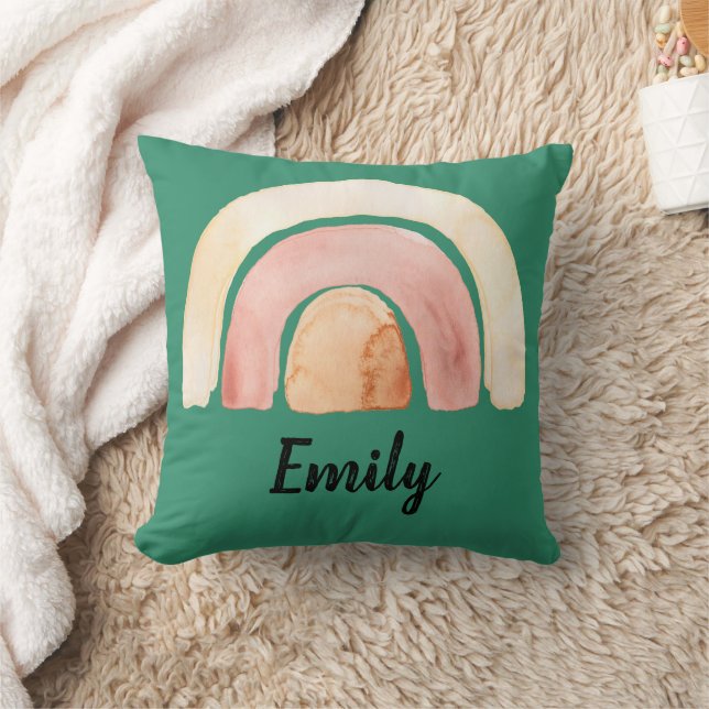 Warmes Watercolor Rainbow Boho Kissen (Decke)