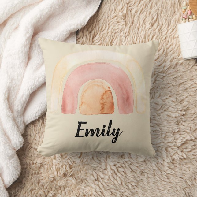 Warmes Watercolor Rainbow Boho Kissen (Decke)