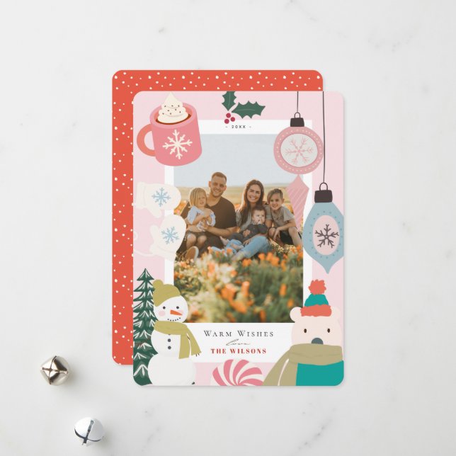 Warmes Wishs Cocoa Mittens Foto Feiertagskarte (Vorderseite/Rückseite Beispiel)