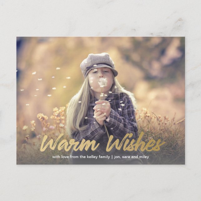 Warmes wünscht horizontales Gold Script Foto Postkarte (Vorderseite)