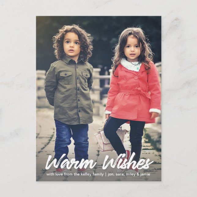 Warmes wünscht weißes Skript vertikales Holiday Fo Postkarte (Vorderseite)