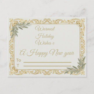 Warmest Wishes Elegant Gold and Sage Holiday Postc Postkarte