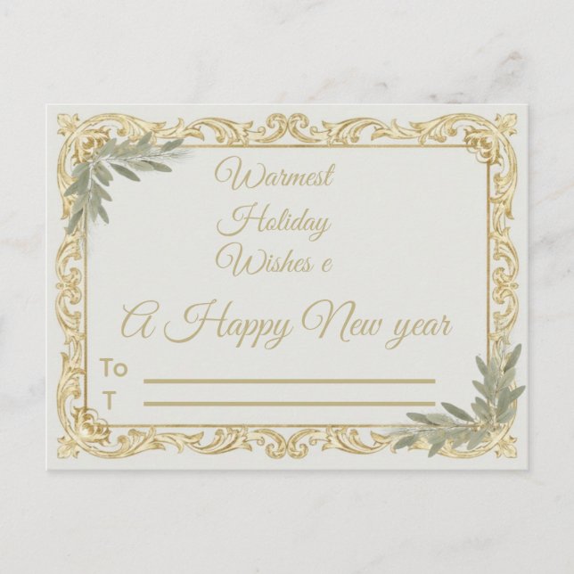 Warmest Wishes Elegant Gold and Sage Holiday Postc Postkarte (Vorderseite)