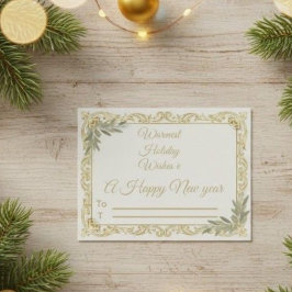 Warmest Wishes Elegant Gold and Sage Holiday Postc Postkarte