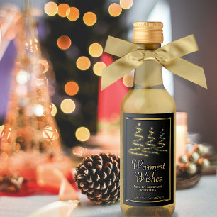 Warmest Wünsche Golden & Black Holiday Trees Mini Weinetikett