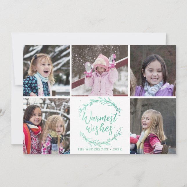 Warmest wünscht Wreath Foto Collage Feiertagskarte (Vorderseite)