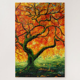Warmgelb/Herbst-Herbstlaub verdrehter Baum/Moos 2 Puzzle