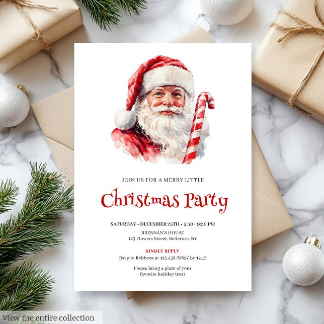 Warmish classic Santa Claus Christmas invitation Einladung (Classic Santa Rustic Red Green Christmas Invite)