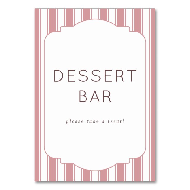 Warmrosa Vintage-Dessertbar-Schild Tischnummer (Vorderseite)