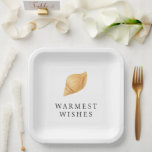 Warmseher Strand Moderne Weihnachten Pappteller<br><div class="desc">Moderne Weihnachtszeitungen mit einem schlichten und lustigen Design mit einer Muschel und dem Gruß "Warmest Wishs".</div>