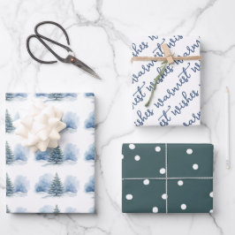 Warmste Wünsche Schnee bedeckt Evergreen Tree Geschenkpapier Set