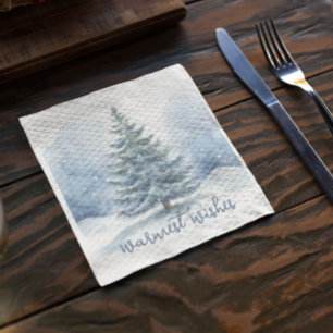 Warmste Wünsche Schnee bedeckt Evergreen Tree Serviette
