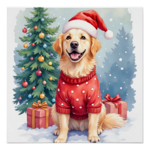Warmwater-Golden-Retriever-Weihnachtsbaum Poster