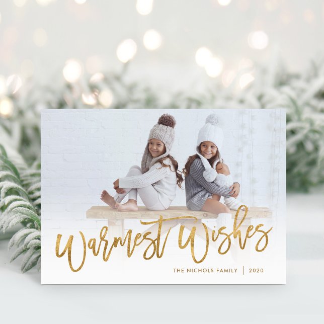 Warmwünscht Gold-Script-Foto-Overlay Feiertagskarte (Von Creator hochgeladen)