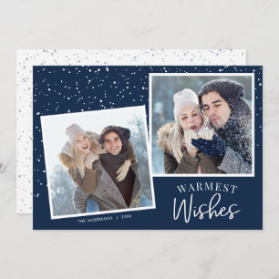 Warmwünscht Schnee Dunkelblau 2 Fotos Weihnachten