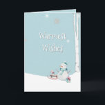 Warmwünschte Snowman-Schlitten-Geschenke Personali Karte<br><div class="desc">Herzlich Willkommen in der Urlaubskarte mit individualisierbarem Text und einem warmen Schneemann neben einer Schlitte im Schnee.</div>
