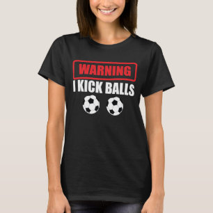 Warnend trete ich Ball-lustigen Fußball-Athleten-T T-Shirt