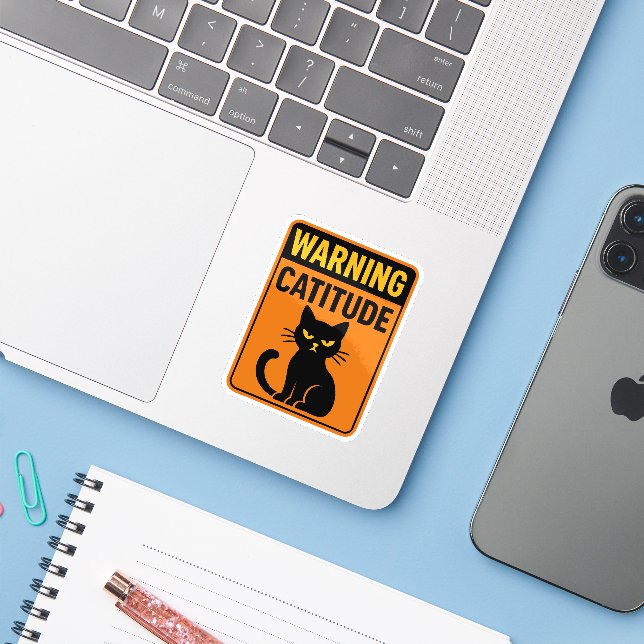 Warnende Katzenattitüde Aufkleber (Laptop mit iPhone)