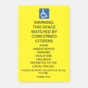WARNHANDICAPPED PARKING VIOLATION SIGN POST-IT KLEBEZETTEL