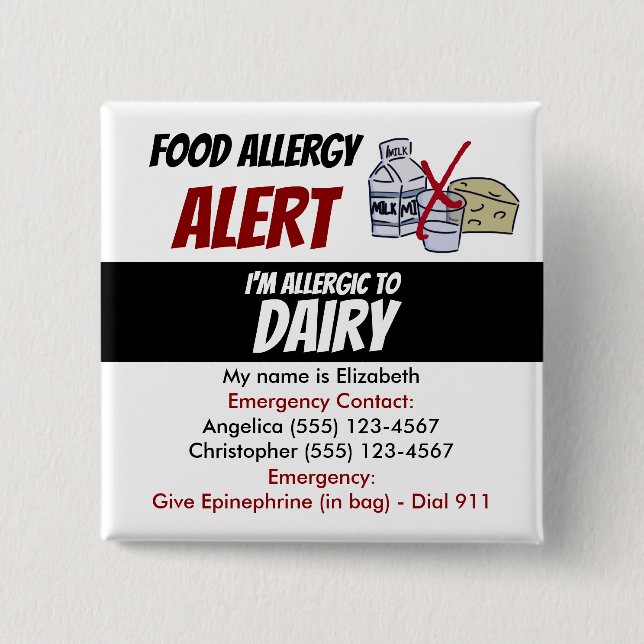 Warnhinweis für die Editable Dairy Food Allergy Button (Vorderseite)
