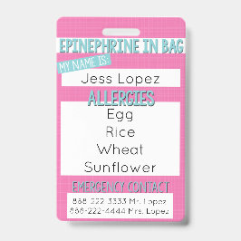 Warnhinweis für Kinder bei Lebensmittelallergie -  Ausweis