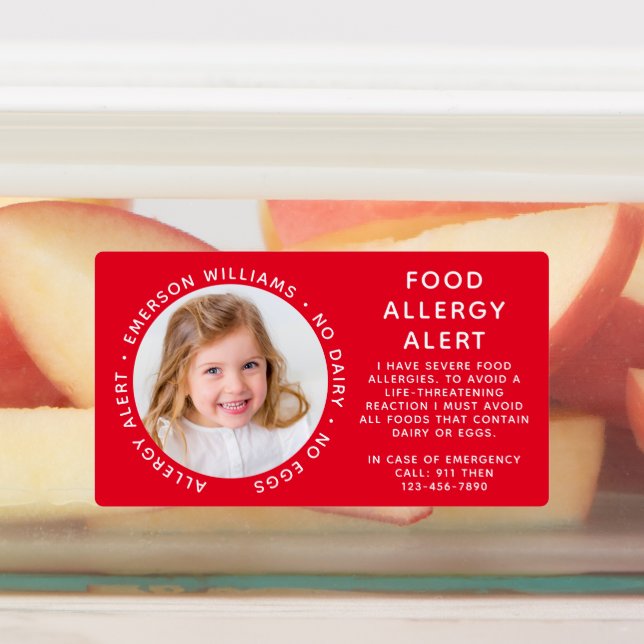 Warnhinweis für Red Food Allergy Foto Etiketten (Befestigt)