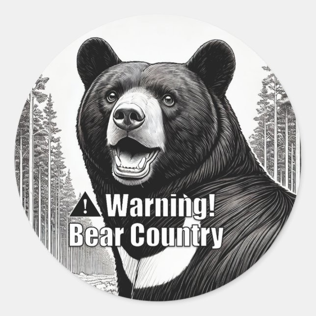 Warning Bear Country Round Sticker (Vorderseite)