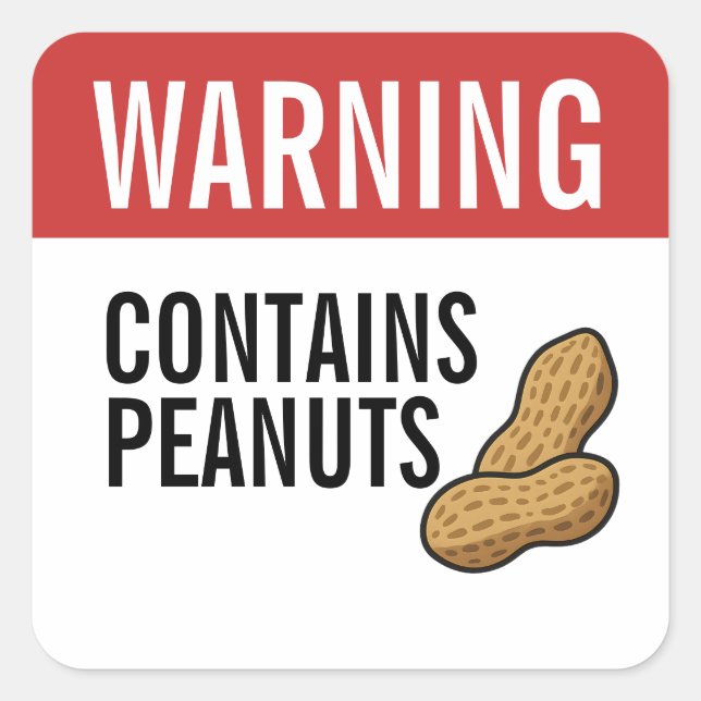 Warning Contains Peanuts Allergy Alert Quadratischer Aufkleber (Vorderseite)