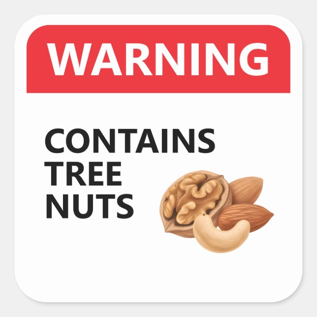 WARNING: CONTAINS TREE NUTS | Food Allergy Quadratischer Aufkleber (Vorderseite)
