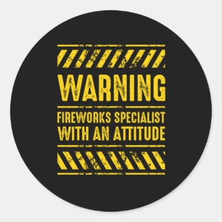 Warning Fireworks Specialist Pyro Pyrotechnic Gift Runder Aufkleber