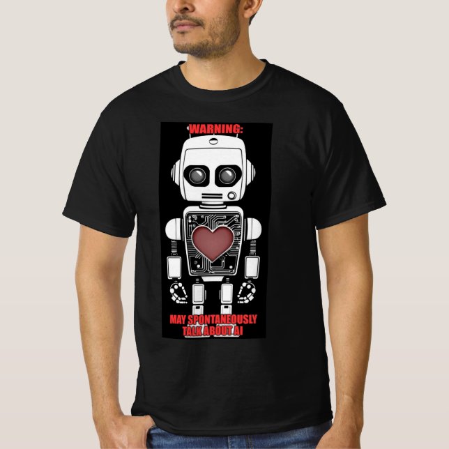 Warning: May Talk About AI Men's Black T-Shirt (Vorderseite)