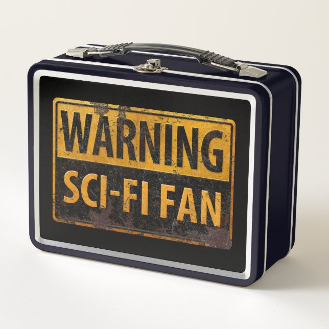 WARNING SCI-FI FAN - Metallgefährdung Vorsicht bei Metall Brotdose (Vorderseite)