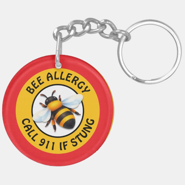 Warning Severe BEE Allergy Alert Button Schlüsselanhänger (Rückseite komplett)
