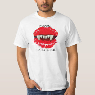 WARNING WAHRSCHEINLICH VAMPIRS-LIPPENdruck BEISSEN T-Shirt