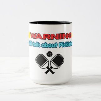 Warning: Will Talk About Pickleball Funny  Zweifarbige Tasse