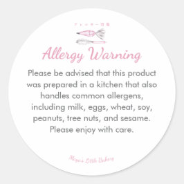 Warnschild für Allergie gegen rosa Backutensilien Runder Aufkleber