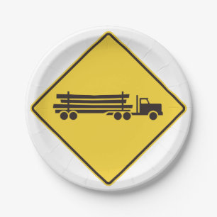 Warnschild für Holztransporter Verkehrssicherheit Pappteller