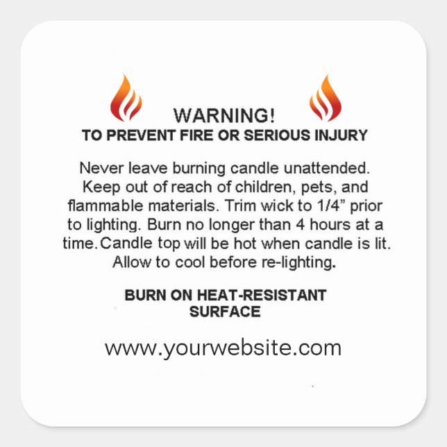 Warnschild für Kerzen Quadratischer Aufkleber (Vorderseite)