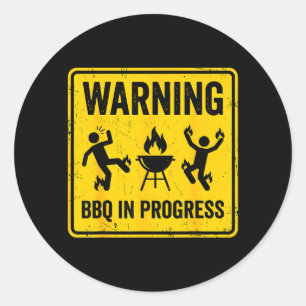 Warnung BBQ in Gange Lustiges Grillen Hinterhof Runder Aufkleber