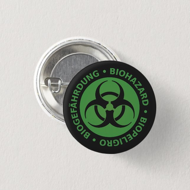 Warnung bei grüner Biogefährdung Button (Vorne & Hinten)