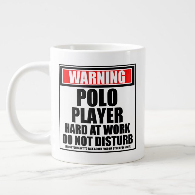 Warnung, dass der Polo Player schwer am Arbeitspla Jumbo-Tasse (Links)